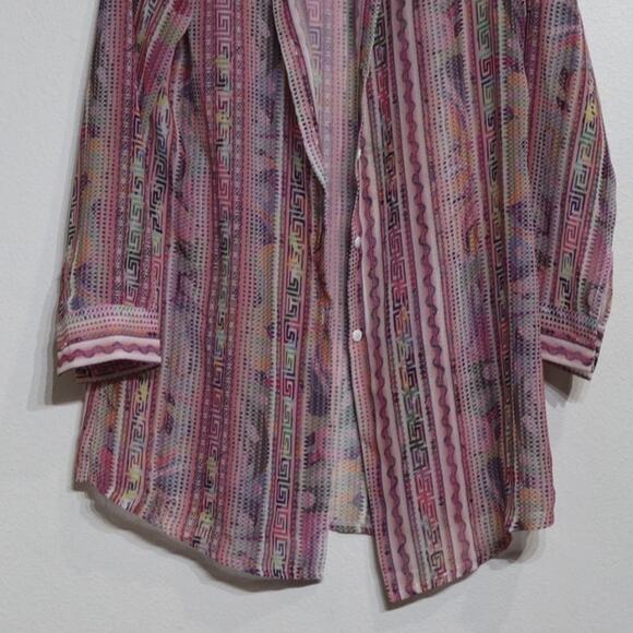 Muze New York Pink Sheer Button Down Sz L - Picture 4 of 12
